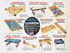 1970s Vtg Advertising Sheet, Carrom Games Merdel Mfg. Co. Michigan Skittles +++