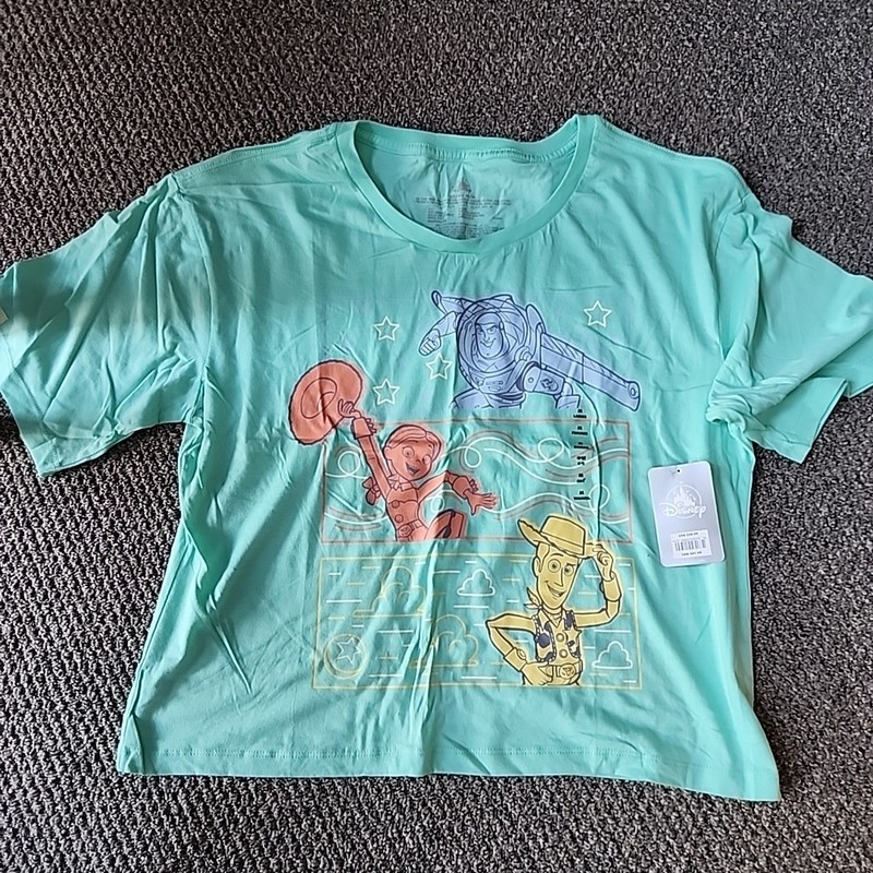 Disney World Toy Story Land Women's Shirt Medium Boxy Aqua Woody Buzz Jessie