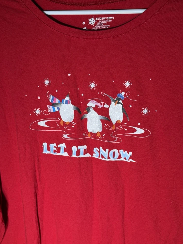 Camiseta gráfica navideña talla grande 26W/28W, camisa festiva de vacaciones de pingüino Foto 2 de 4