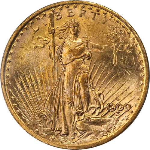 1909-S Saint-Gaudens Gold $20 PCGS MS63 Great Eye Appeal Strong Strike