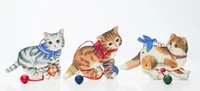 3 Vintage MIDWEST IMPORTS Wood Kitty Cats Pull String Christmas Tree Ornaments