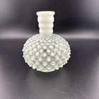 Vintage Hobnail Opalescent Milk Glass & Clear Vase Short Round