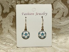 Soccer Ball Athletic Sport Gold Enamel Drop Dangle Bohemian Fashion Earring Set