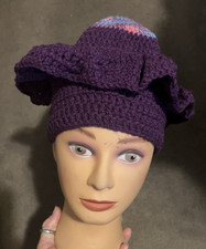 VTG HANDMADE CROCHET BEANIE/HAT/TOBOGGAN WITH RUFFLES ONE SIZE FITS MOST 