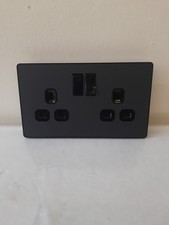 BG Evolve PCDMG22B Matt Grey 2 Gang 13A Switched Socket Outlet-Black Insert