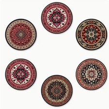 Red Mandala Pattern Wooden Coasters Set of 6 Round Drinks Mats 10cm