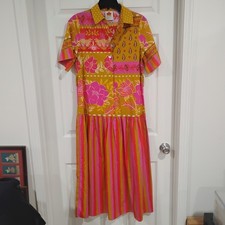 Farm Rio Anthropologie Midi Dress XS Colorful Floral And Stripes 