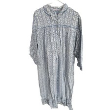 Vtg Tru Fit Womens 3XL Blue Floral Cotton Nightgown flannel cottagecore grandma