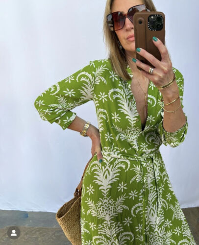 ZARA NEW SS22 ABITO DONNA MIDI CON CINTURA STAMPATO VERDE FLUO | 5216/046_Tutte le taglie - Foto 3 di 11