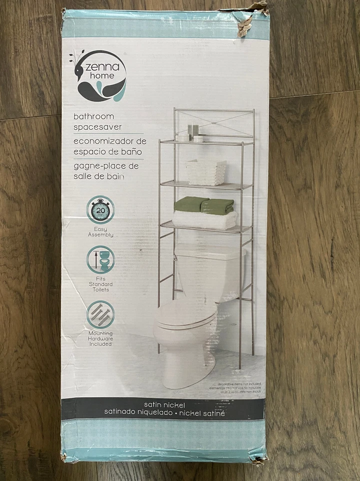 Zenna Home 2523NN Armazenamento sobre o vaso sanitário, 23,25 x 64,7", cetim níquel  - Imagem 2 de 4