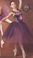 BALLET DANCE COSTUME Long Romantic Crushed amethyst Tutu Rose straps Brooch