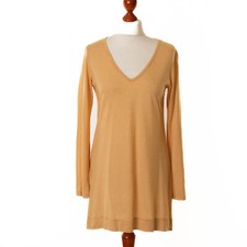 GUDRUN SJODEN Gelb Lyocell Gestreift Langarm Top T-Shirt Tunika Gr. S  12538