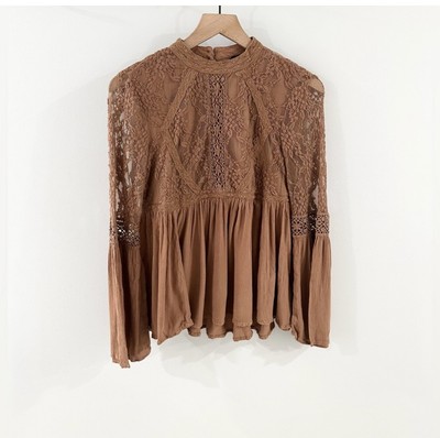 American Eagle High Neck Mesh Lace Blouse Brown Size Small | eBay