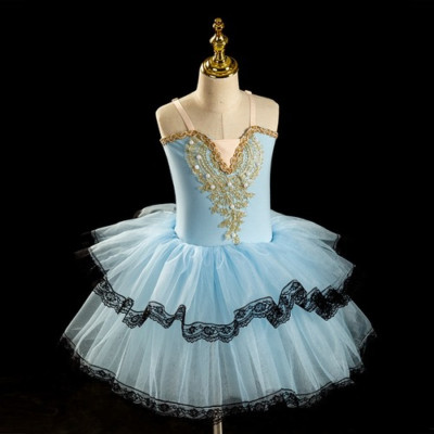 Ballet Tutu Girls Sky Blue Professional Ballet Tutu Pancake Swan Costumes