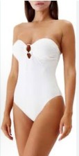 NEW MELISSA ODABASH 'Barbuda' Bandeau Ribbed One Piece Swimsuit Size 6 Ivory