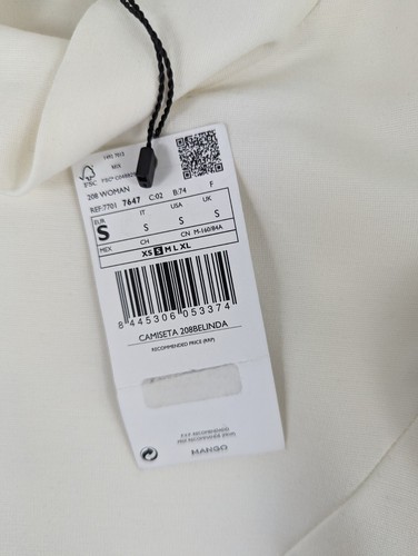 Mango Puff Sleeve Blouse, Ivory Long Sleeve Jersey Mock Neck, Size S - Picture 8 of 9