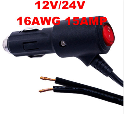 12V-24V  3FT 15A 16AWG Heavy Duty Power Plug Cord Red LED On/Off Switch