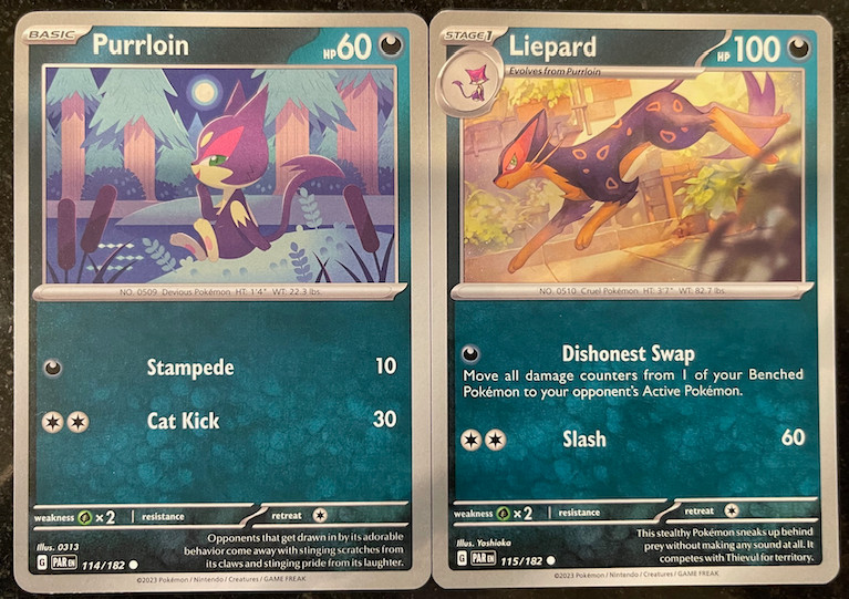 Pokemon - Liepard 115/182 + Purrloin 114/182 - Evolution Set - Paradox Rift - NM