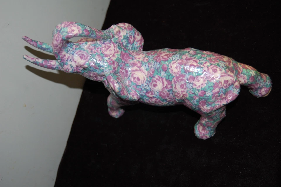 Декупаж с цветочным рисунком слон хобот вверх, бивни 10 дюймов подпись S8715 - Изображение 4 из 4