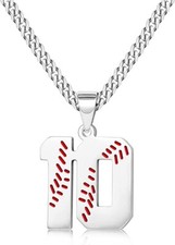 Btysun Baseball Necklaces for Boys Baseball Jersey Number 10 Charms Pendant St
