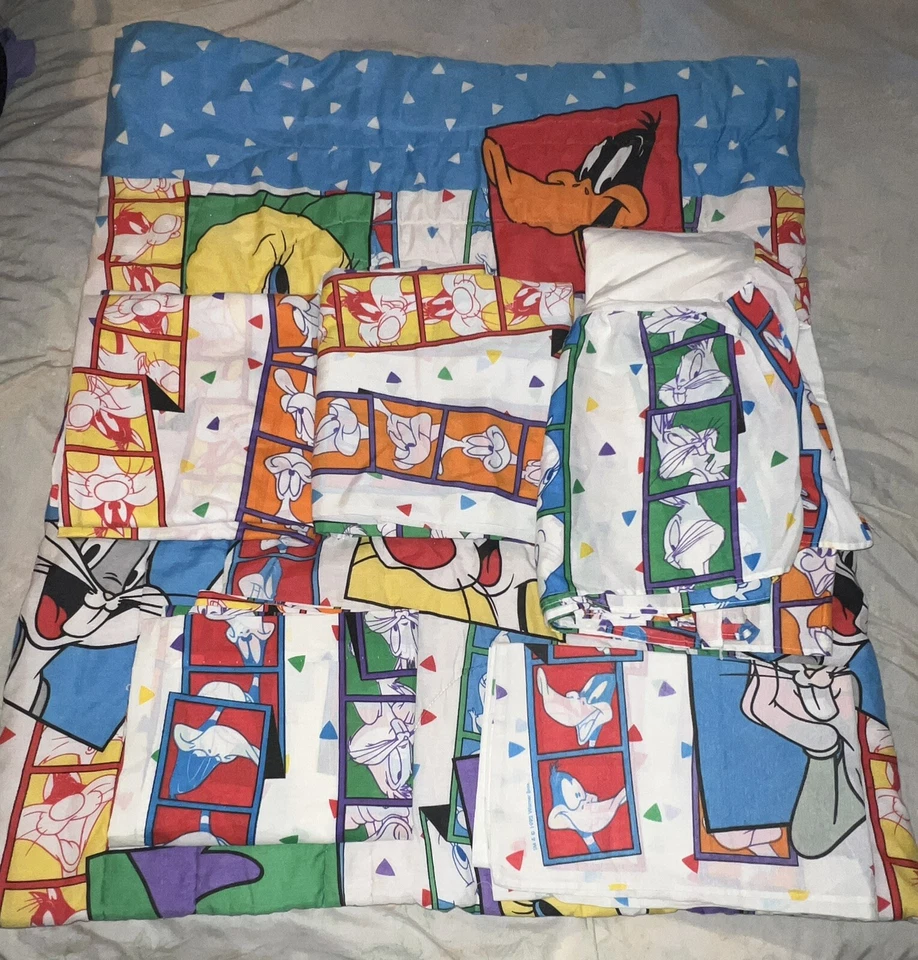 Juego de cama edredón completo vintage 1993 Looney Tunes ~ sábana ~ volantes de polvo ~ ¡equilibrio! Foto 3 de 3