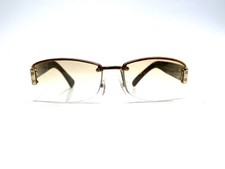 VTG Gucci Gold Rectangular Wrap Glasses Brown Temples Italy GG 1799S 51 17 135