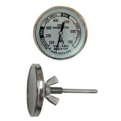 Tel-Tru Patio Grill Thermometer 2'' face 2.5'' stem, 1/4-20 thread w/ nut 100-700F