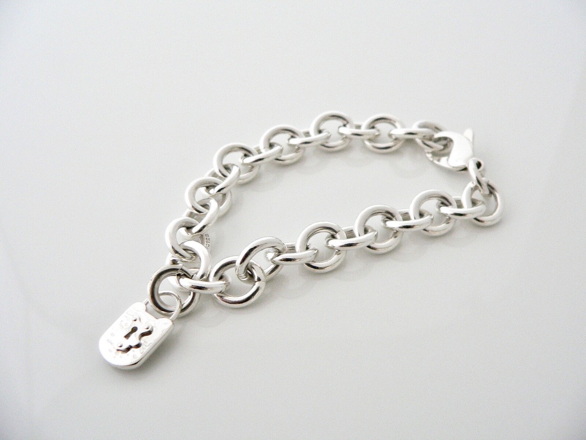 Tiffany & Co Key Keyhole Padlock Bracelet Charm Chain Silver Tiffany & Co Key Keyhole Padlock Bracelet Charm Chain Silver