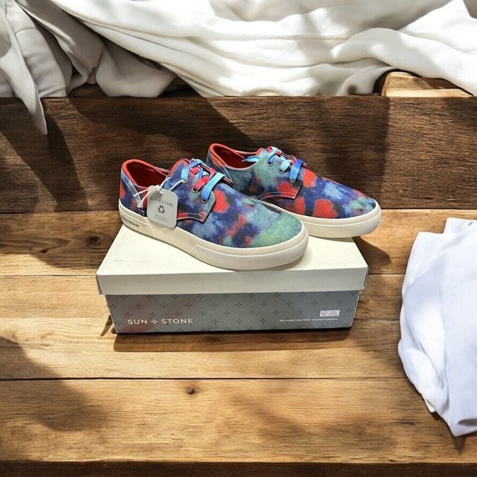 Sun Stone KIVA Men's 10.5 Tie Dye LaceUp Platform Sneakers [Blue