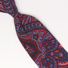 John G Hardy Mens Cotton Necktie Dark Red Blue White Paisley Print Tie Italy