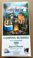SunsOut 300 Piece Jigsaw Puzzle CAMPING BUDDIES Cats, Bonfire, Camp New Sealed