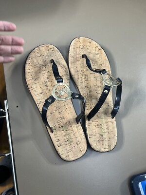 Michael Kors Womens Sandal Sz 10-11 Black MK Jelly Thong Slide FlipFlop