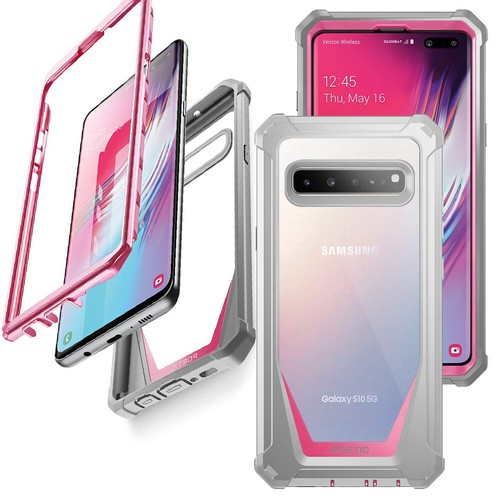 Galaxy S10 5G Case,Poetic Clear PC Back TPU Bumper Drop Protector Cover Pink