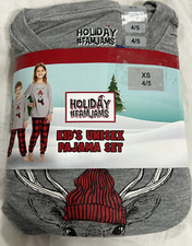 Holiday Christmas Kid's Unisex Pajama Set Size XS 4/5 deer red black plaid new