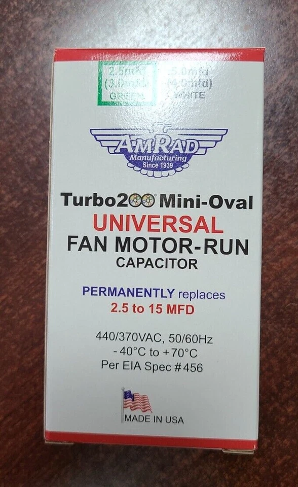 AmRad Turbo 200 Mini OVAL IBM Universal Replacement Indoor Motor Run Capacitor