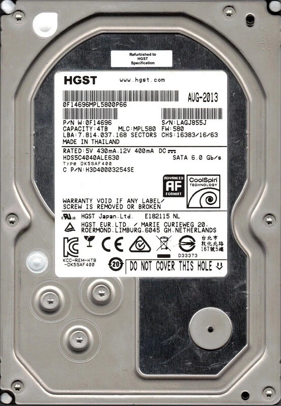 Hitachi Internal Hard Disk Drives 4 TB Storage Capacity for sale