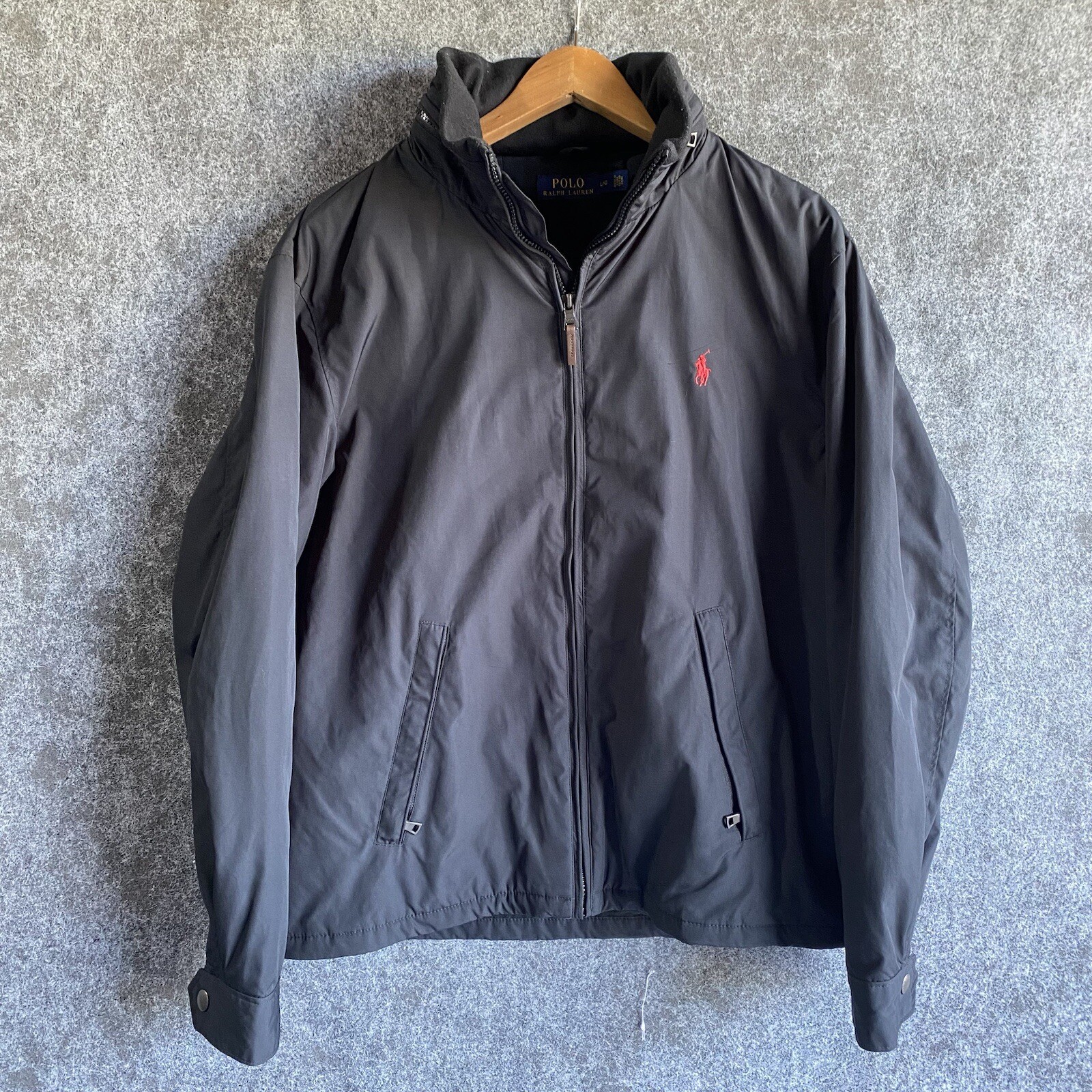 Polo Ralph Lauren giacca a vento uomo nera taglia L nylon con cappuccio zip intera logo pony