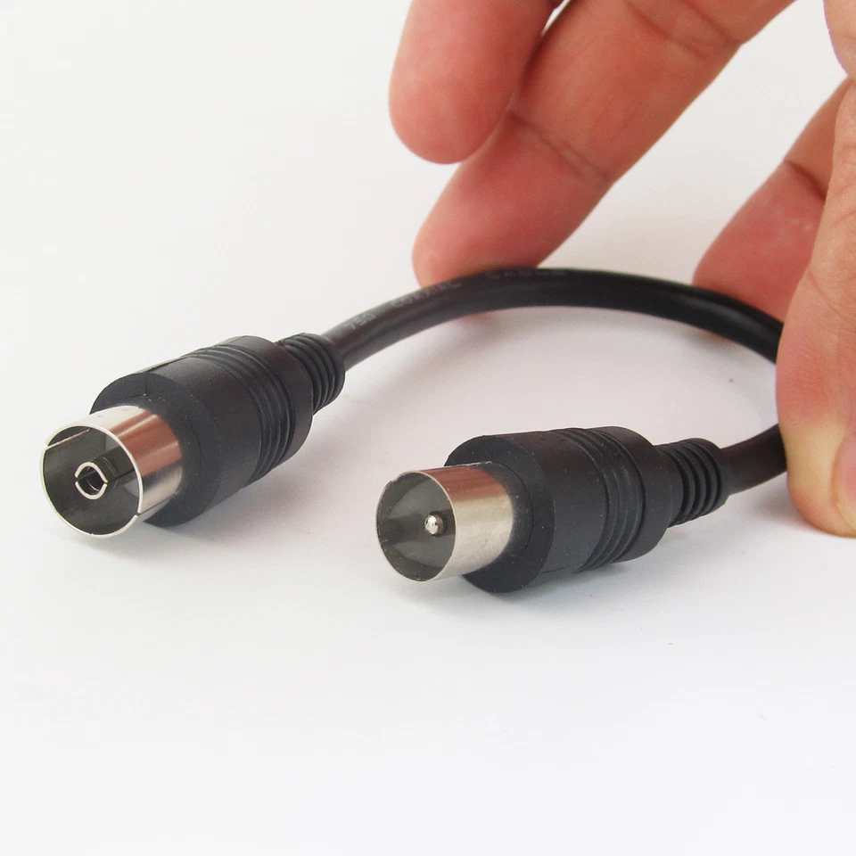 1pc 20cm 75Ω Coaxial PAL TV Aerial TV Male to Female M/F Cable Nickel Black - Image 2 of 3