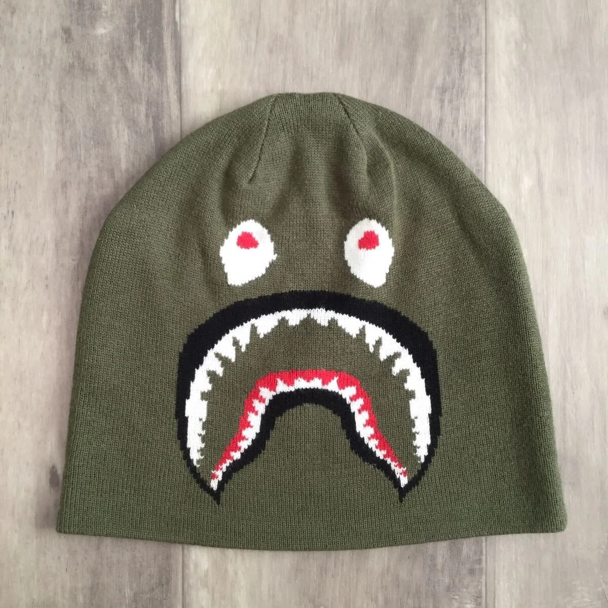 BAPE Shark beanie knit cap WGM Khaki A Bathing Ape