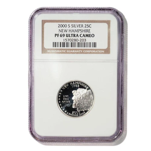 USA New Hampshire State Quarter 2000 S Silver Proof NGC PF 69 Ultra Cameo