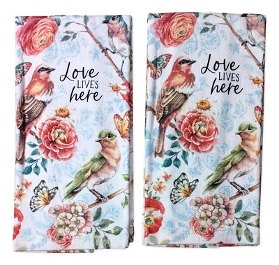 Set of 2 GARDEN BUTTERFLY Love Lives Here Terry Kitchen Towels, Kay Dee Designs