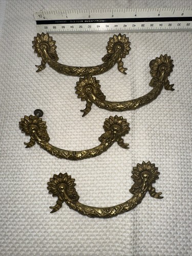 4 verzierte Vintage #414 Messing & Metall Schubladen Schrankgriffe - Bild 5 von 5