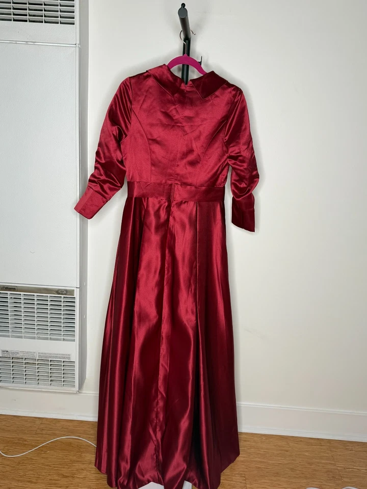 NUEVO VESTIDO LARGO VINTAGE AZUL MARINO con cuello satinado pesado, talla 8 Foto 3 de 4