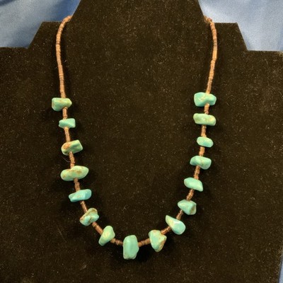 Indigenous Native American Indian Turquoise Shell Heishi Silver 16  Necklace