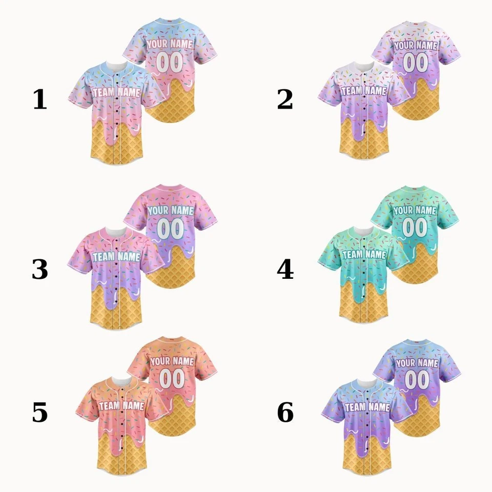Camiseta de béisbol personalizada con goteo de helado, nombre y número personalizados para niños y adultos Foto 2 de 4