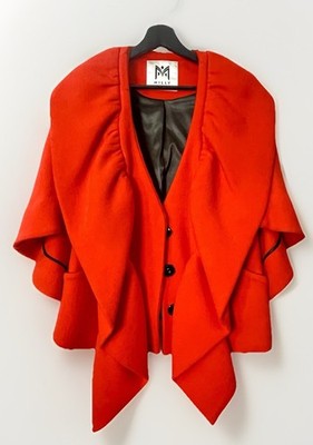 MILLY Wool Double-Faced Ruffled Cape Poppy Sz S/M Statement HTF RUNWAY