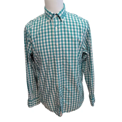 Chemise Nautica M Vert Blanc Carreaux 100% Coton Logo Brodé manches longues - Photo 1/4