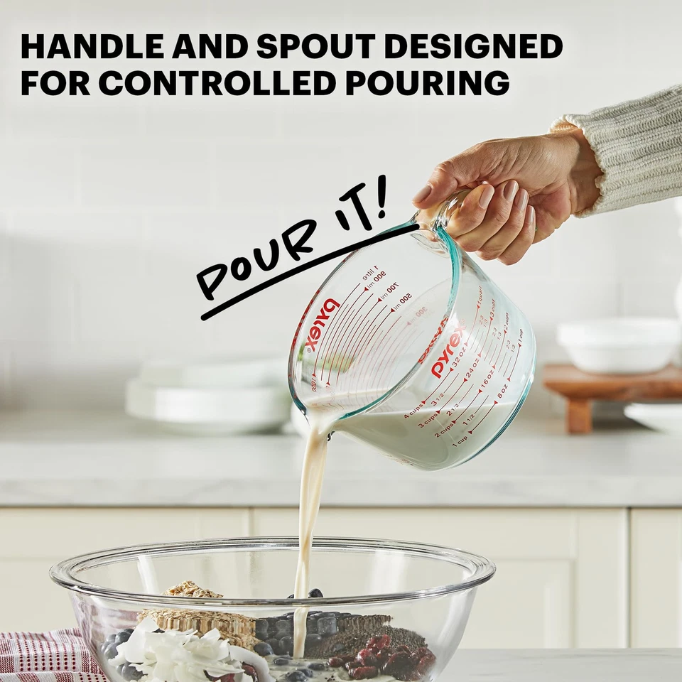 Juego de vasos medidores de vidrio Pyrex (3 piezas, apto para microondas y horno), transparente Foto 4 de 4