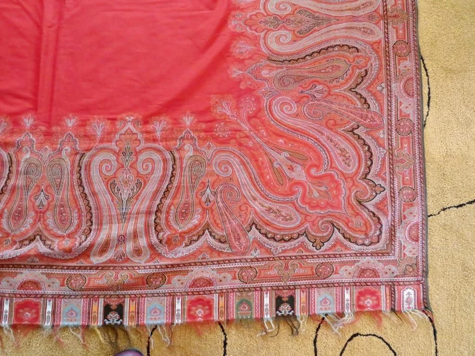 Antiguo Mantón Victoriano Persa Tejido Lana Paisley Piano 70" Cuadrado Tiro Boho Foto 3 de 4