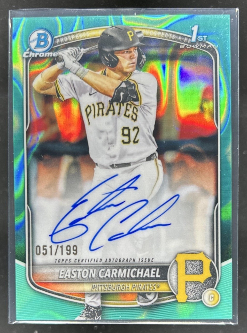 2025 Bowman Draft Easton Carmichael Chrome Auto Aqua Lava Refractor 1st #/199
